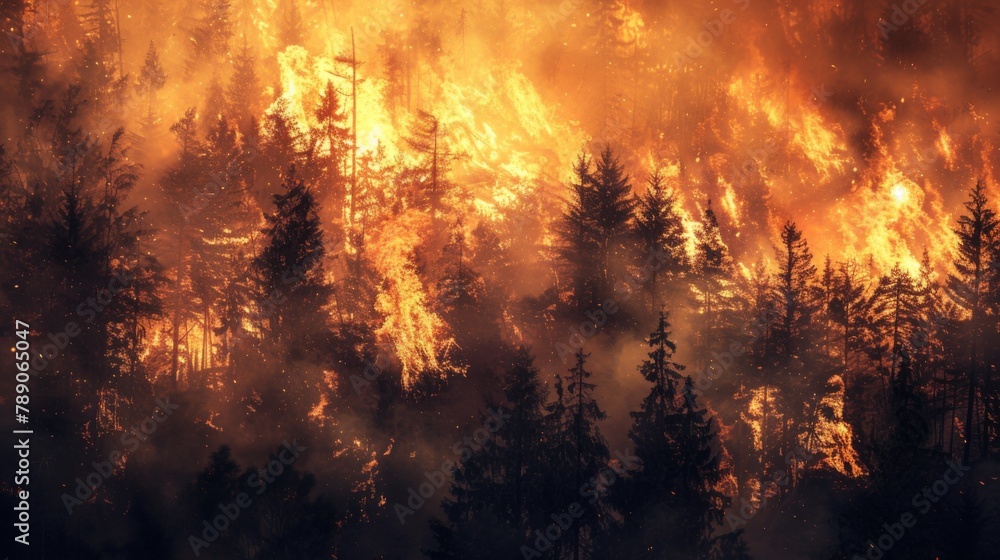 A dramatic image of a raging wildfire spreading through a forest, highlighting the destructive power of nature's wildfires. A dramatic image of a raging wildfire spreading through a forest, highlighting the destructive power of nature's wildfires.