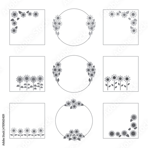 ひまわりのフレーム　イラスト　デザイン　セット