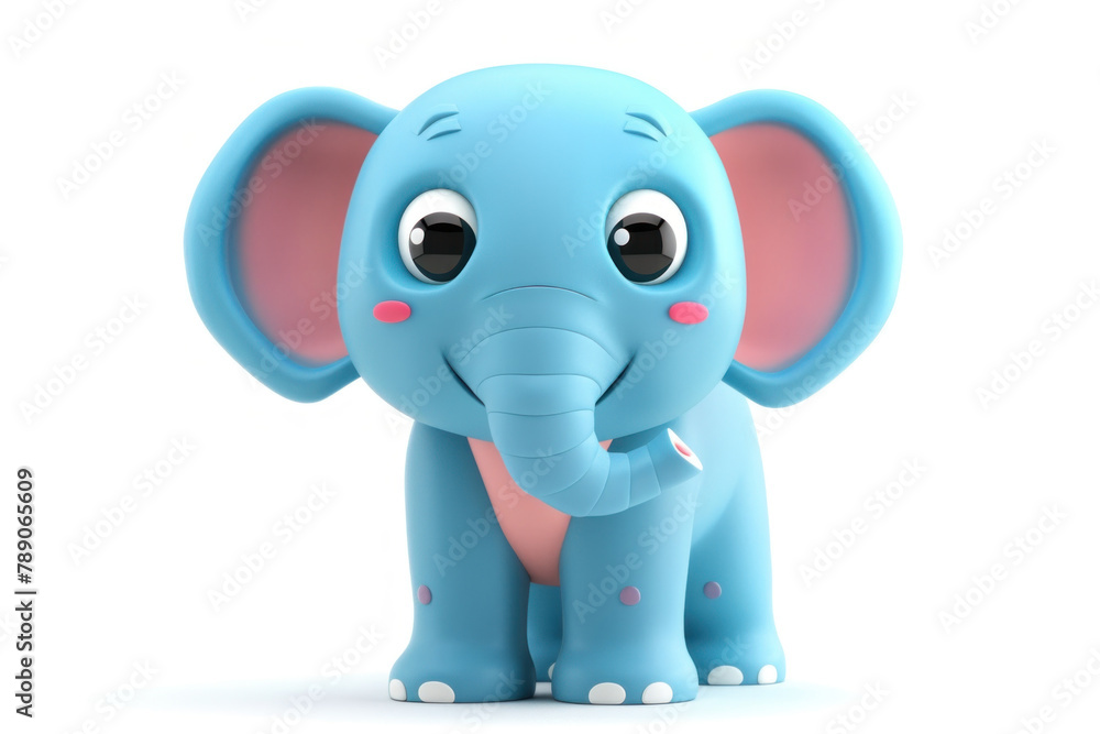 3D cartoon character cute elephant standing isolated on white background