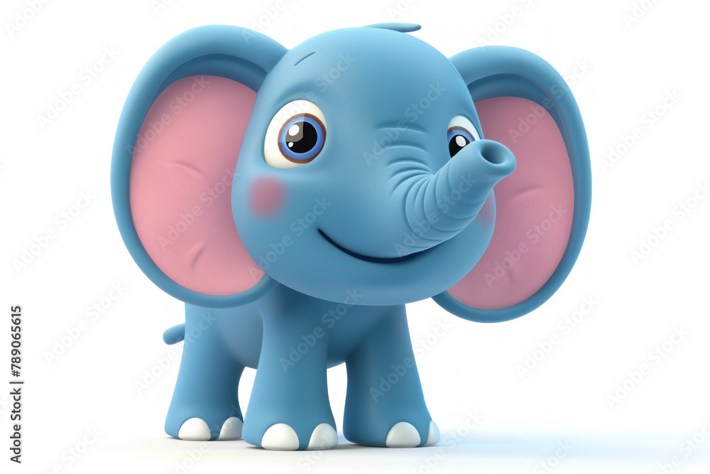 3D cartoon character cute elephant standing isolated on white background