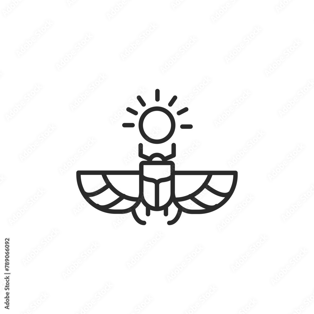 Obraz premium Egyptian scarab beetle icon. A symbolic representation of the scarab, revered in ancient Egyptian culture as a symbol of the sun, rebirth, and creation. Vector illustration