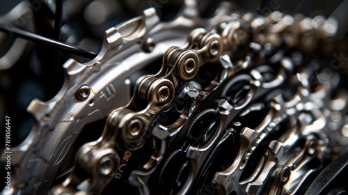 Repair, lubricate, or upgrade bicycle, metal chain, or wheel cassette in workshop, retail store, or home garage. Zoom, texture, or steel cycling bmx tire mechanical engineering