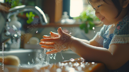 手を洗う日本人の子供 photo