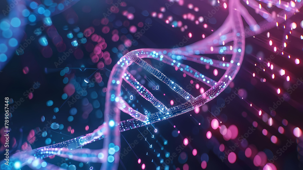 The digital DNA strands form a helical pattern The digital DNA strands form a helical pattern