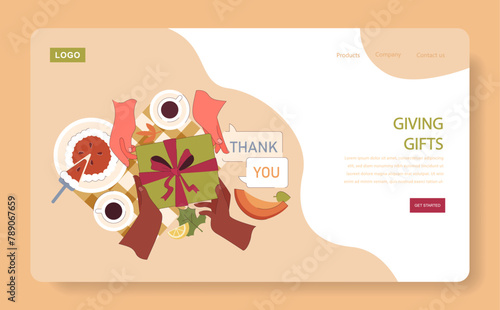 Joyful family celebrating Thanksgiving web banner or landing page.