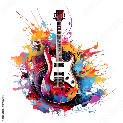 Abstract and colorful illustration of an electric guitar on a white background