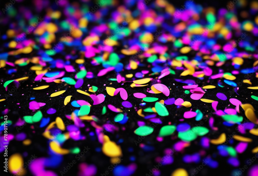 festive background neon 3d concept black glitter confetti light night magic gold three-dimensional party abstract birthday sparkle star christmas love holid