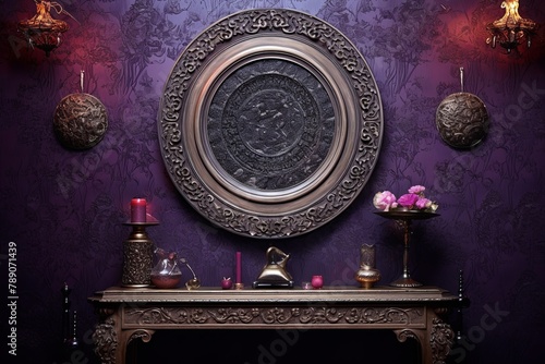 Luxurious Silk Trader's Lounge: Embossed Wallpaper & Ornate Mirrors Ensemble