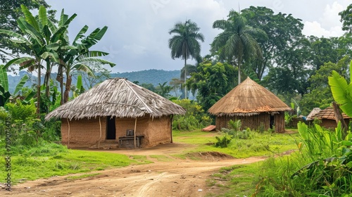  rural houses and traditional village huts ,a dusty dirt road in the style of art from,rural environment in a village settlement,Wooden farm houses near with vegetable field 