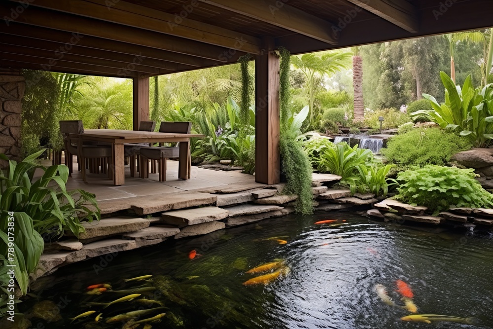 Tranquil Japanese Koi Pond Patio Designs: Meditative Space with Natural Stones & Gentle Waterfall Tranquil Japanese Koi Pond Patio Designs: Meditative Space with Natural Stones & Gentle Waterfall