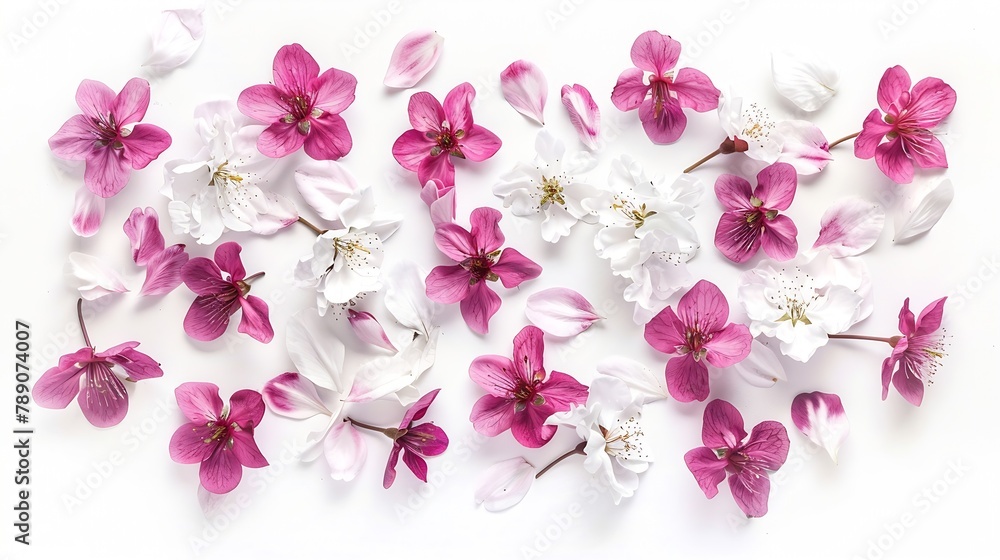 Cherry blossom Pink sakura spring flowers and white cherry petals isolated on white background Springtime concept Creative banner Flat lay top view Floral design element : Generative AI Cherry blossom Pink sakura spring flowers and white cherry petals isolated on white background Springtime concept Creative banner Flat lay top view Floral design element : Generative AI