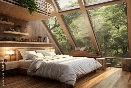 Eco-Friendly Tree Canopy Aerial Bedroom Concepts: Bird Watching Windows with Sustainable Materials © Michael