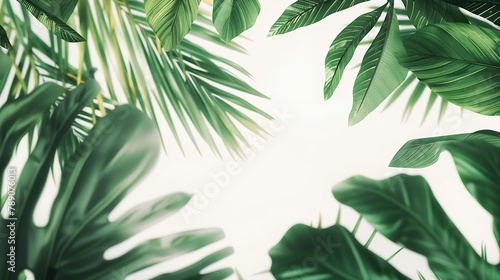 Real leaves with white copy space backgroundTropical Botanical nature concepts design : Generative AI photo