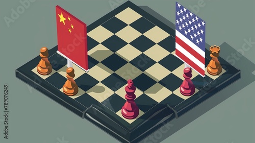 Due superpotenze, Cina e Usa si affrontano, rappresentazione su scacchiera photo