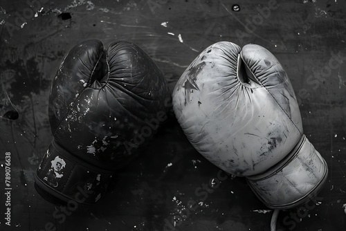Boxing gloves in black and white .