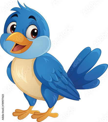 Blue bird cartoon posing on white background (ID: 789077623)