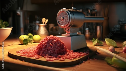 Raw Mincer with Fresh Minced Beef Meat: 8K Realism photo
