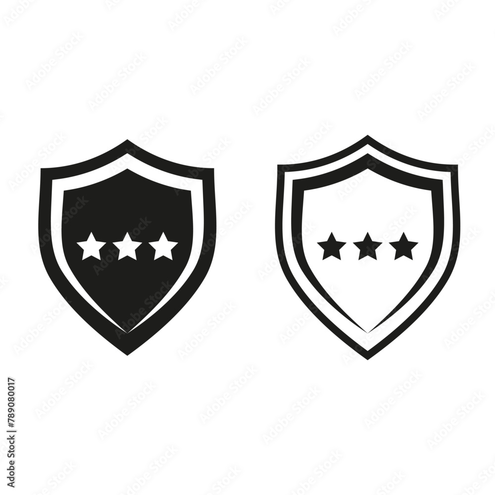 Shield shape. Star rating. Secure badge. Vector illustration. EPS 10. Shield shape. Star rating. Secure badge. Vector illustration. EPS 10.