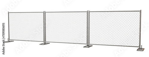 Durable Construction Security: 3D render showcases a secure chain-link fence panel, perfect for construction sites. Isolated background allows for seamless design integration.