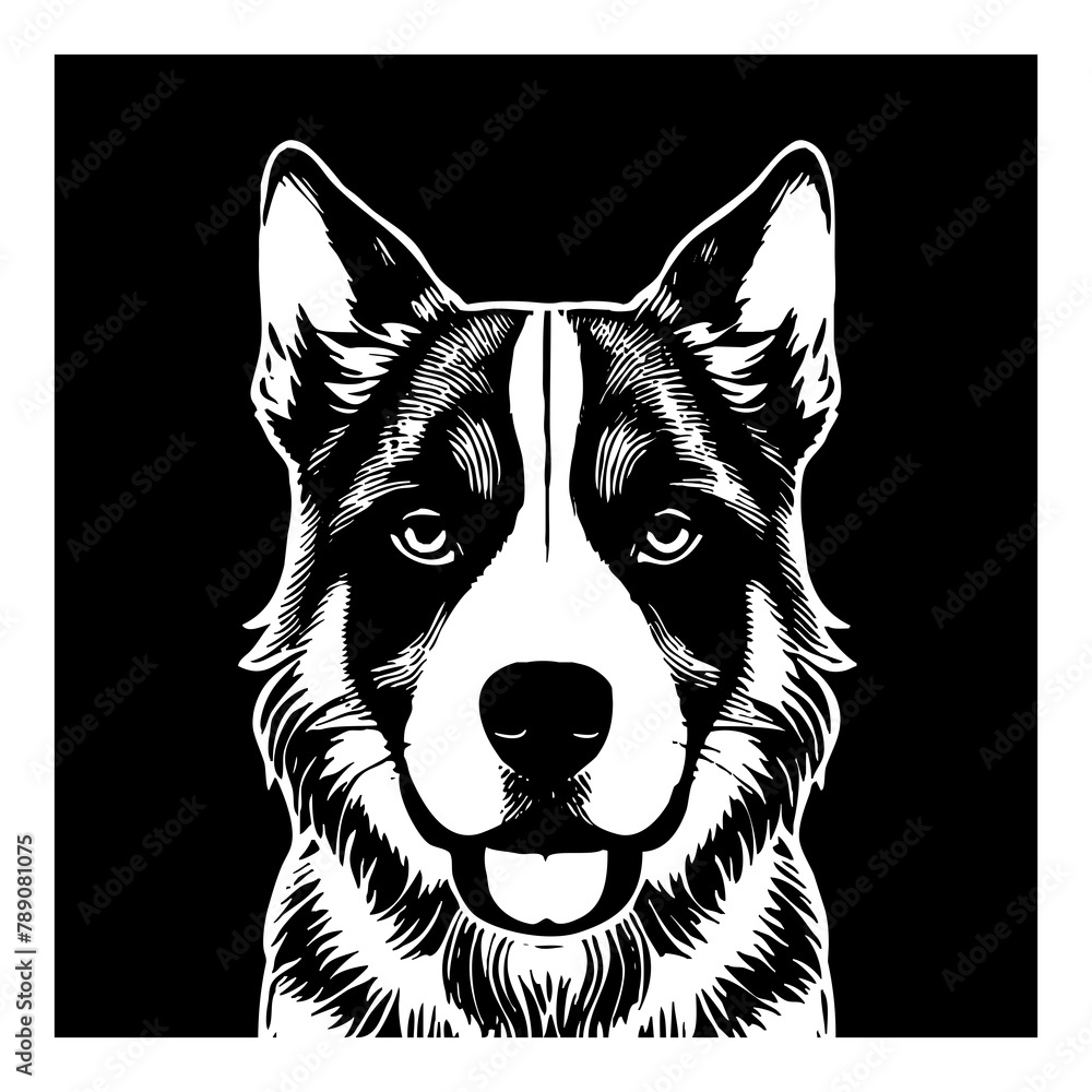 Dog . Animal black and white illustration . Logo design, for use in graphics. Generated by Ai