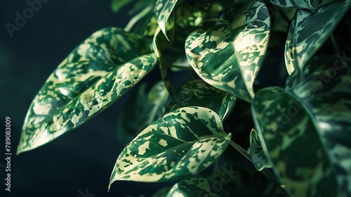 Scindapsus pictus exotica with dark greygreen Close up variegated leaf texture Popular spotted tree for room garden home decoration Air purifier climber plant Houseplants evergreen cli : Generative AI photo