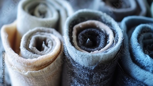 Closeup view of rolled kitchen rags : Generative AI photo