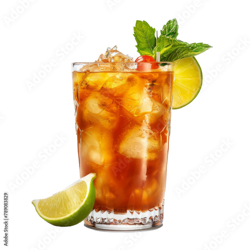 Iced Mai Tai Cocktail on Transparent Background with Lime and Mint