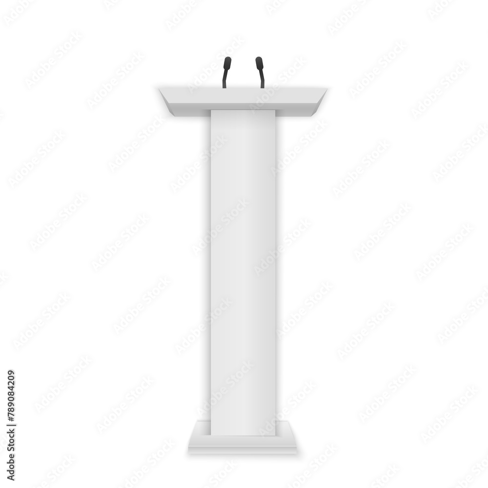 PNG, Business presentation or conference speech realistic 3d stands. White podium, tribune with microphones. Creative vector illustration of a podium tribune with microphones on a transparent backgrou PNG, Business presentation or conference speech realistic 3d stands. White podium, tribune with microphones. Creative vector illustration of a podium tribune with microphones on a transparent backgrou