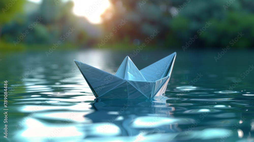 Paper boat on tranquil water