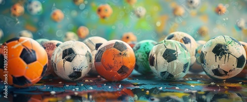 sport games soccer balls football  fine art photography  hyperrealistic  ultra-detailed  bright pastel colours  cinematic lighting and shadows