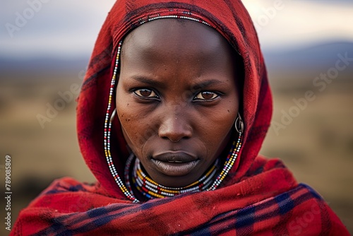 Portrait of a beautiful Maasai woman in Kenya photo