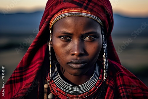Portrait of a beautiful Maasai woman in Kenya photo