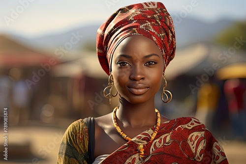 Woman of colored ethnicity in her village