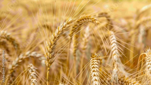 Spikelets of wheat closeup on the fieldWheat fieldAgriculture agronomy and farming background Harvest conceptThe global problem of grain in the world : Generative AI photo