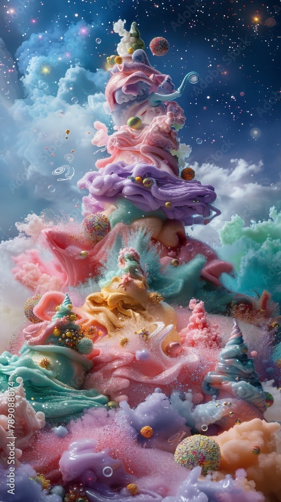 A sour cosmic confectionary, where swirling clouds of sugar and spice create a dazzling display of cosmic candy art A sour cosmic confectionary, where swirling clouds of sugar and spice create a dazzling display of cosmic candy art