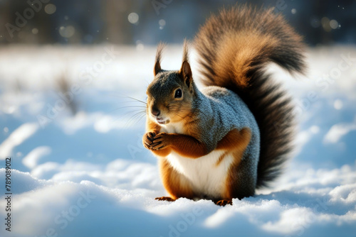 snow Squirrel park winter red white nature forest eurasian nut christmas wildlife animal photo