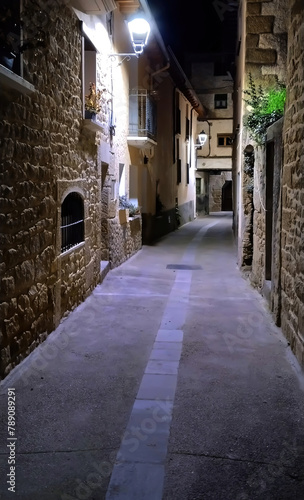 A narrow alleyway with brick houses on either side © Firnthirith