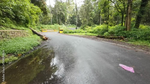 This is a road in the middle of the forest on the slopes of Mount Rinjani - Lombok Indonesia.
