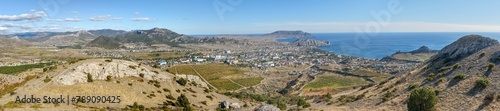 Panorama of Sudak valley from Perchem Mountain, Crimea, Russia. © vaz1