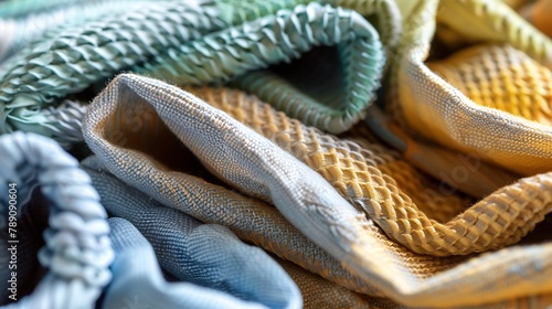 Closeup view of folded kitchen rags : Generative AI