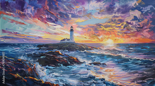Sunset of Godrevy Lighthouse-St Ives Bay Cornwall. photo