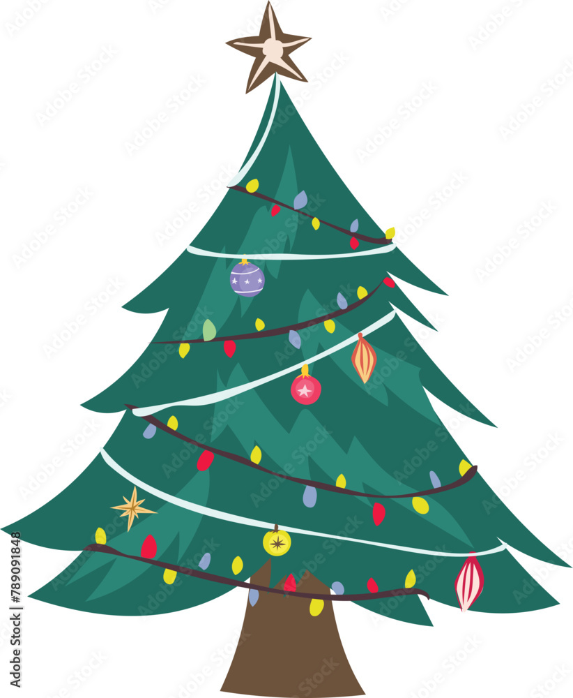 Christmas tree cartoon on a transparent background.