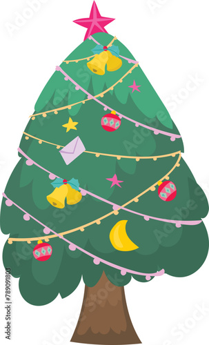 Christmas tree cartoon on a transparent background.