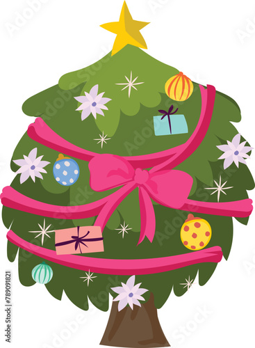 Christmas tree cartoon on a transparent background.