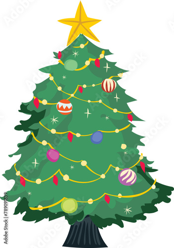 Christmas tree cartoon on a transparent background.