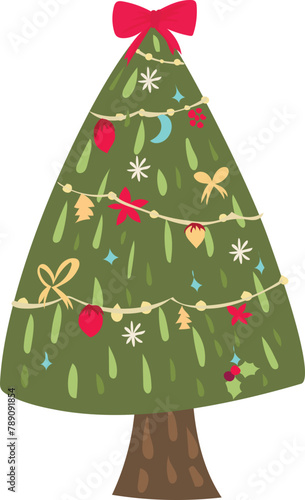 Christmas tree cartoon on a transparent background.