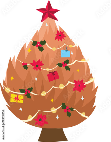 Christmas tree cartoon on a transparent background.