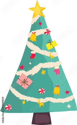Christmas tree cartoon on a transparent background.