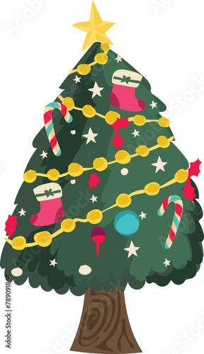 Christmas tree cartoon on a transparent background.