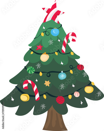 Christmas tree cartoon on a transparent background.